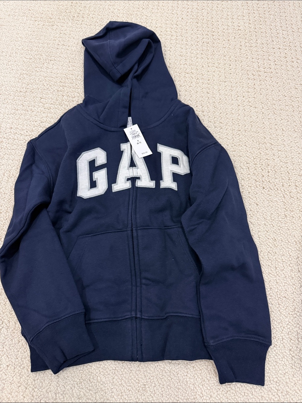 GAP Boys Navy Blue Full‑Zip Hoodie with White Logo
